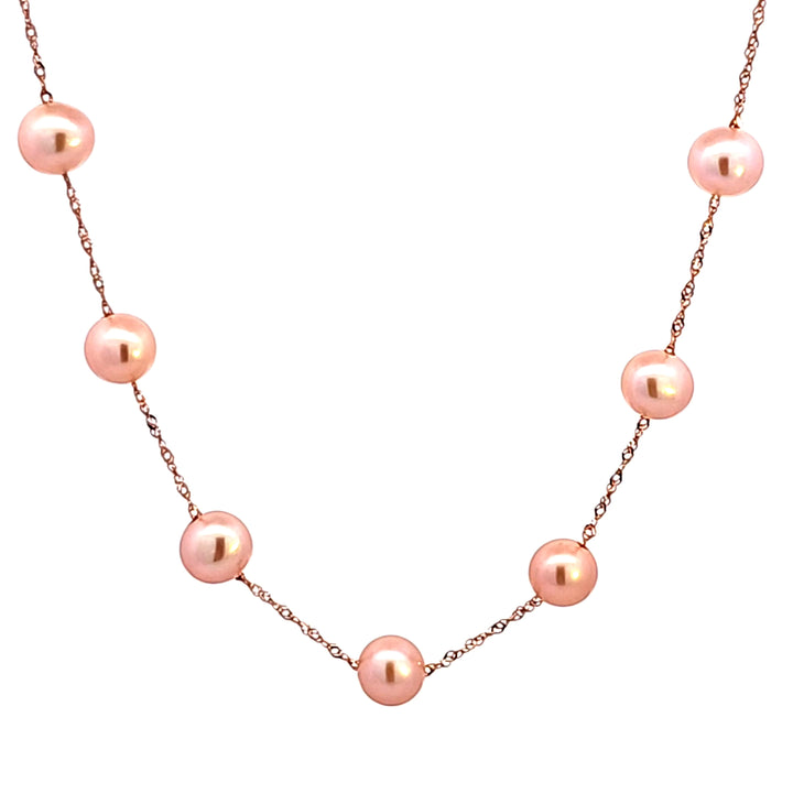 14KR Pink Freshwater Potato Pearls 18" Tin Cup Necklace