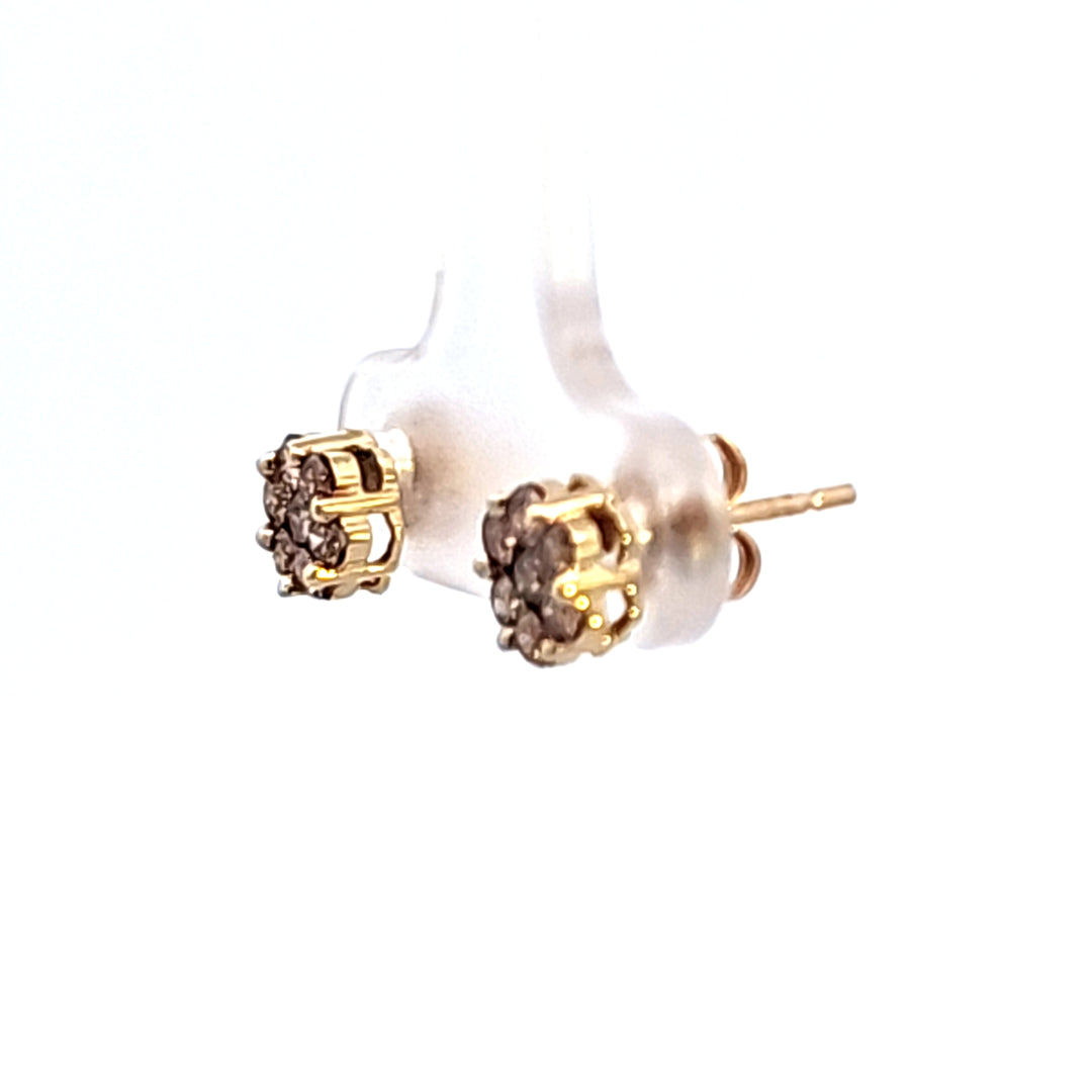 10KY Fancy Brown Diamond Cluster Earrings