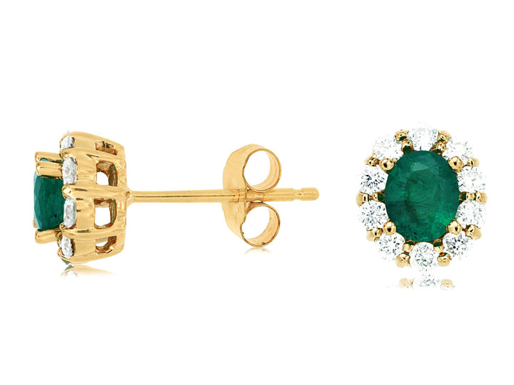 14KY Emerald and Diamond Halo Earrings