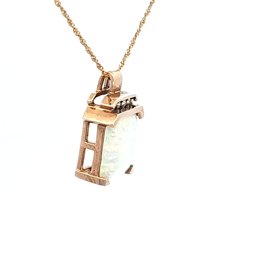 10KY Synthetic Opal and Diamond Pendant