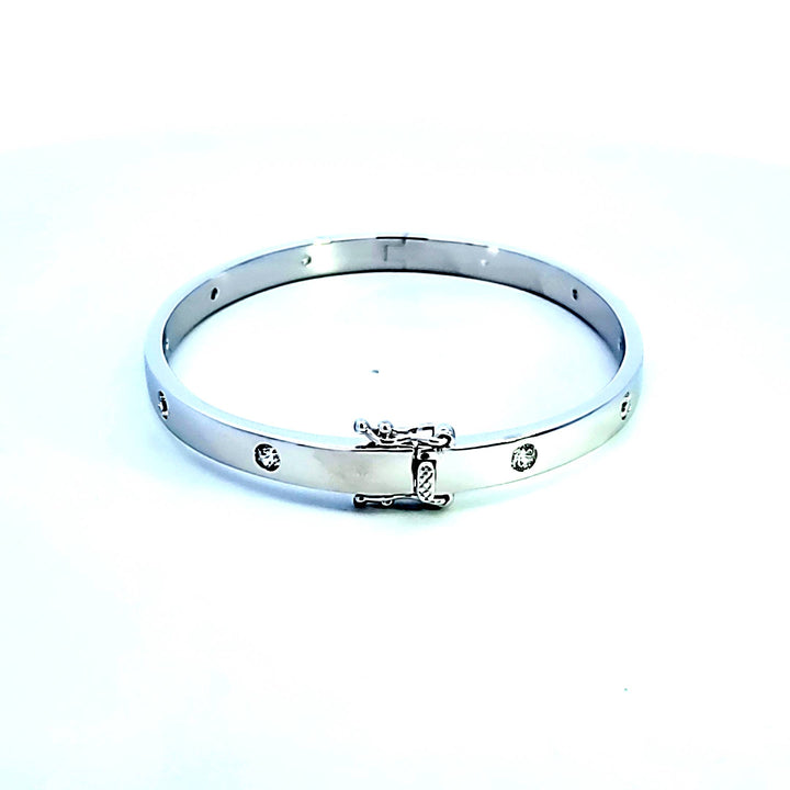 Sterling Silver and Platinum CZ Bangle Bracelet
