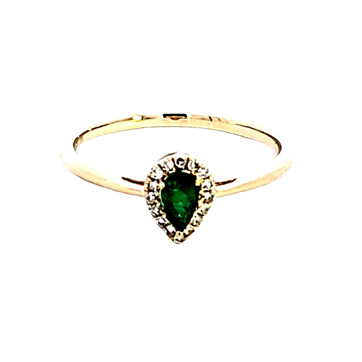 10KY Pear Emerald And Diamond Fashion Ring