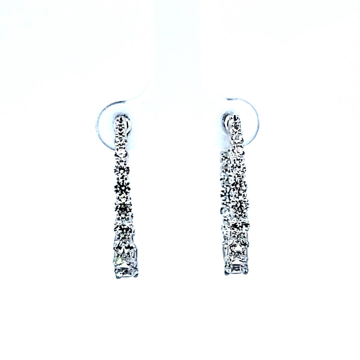 Sterling Silver and Platinum CZ Graduated Round Hoop Earrings