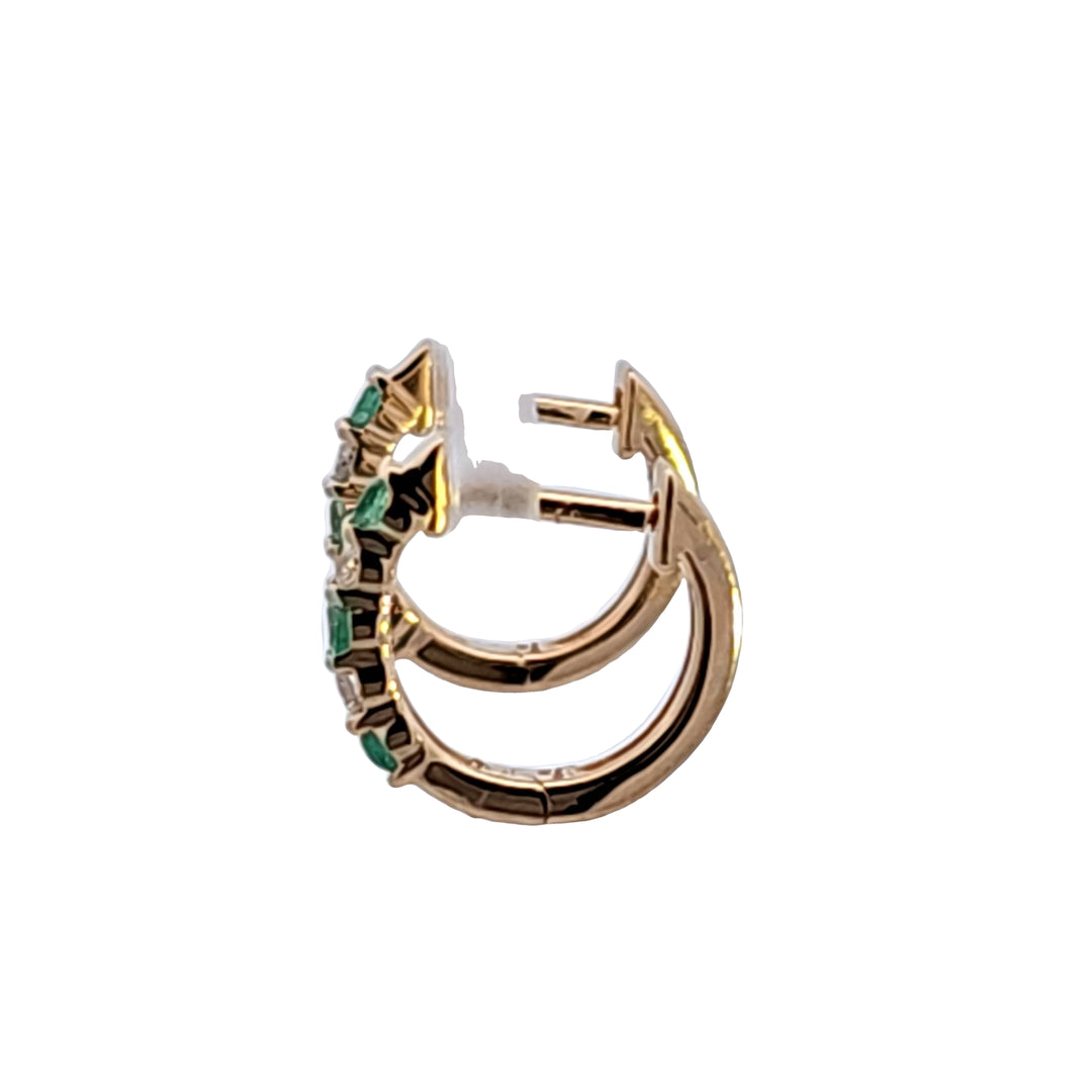 14KY Emerald and Diamond Hoop Earrings