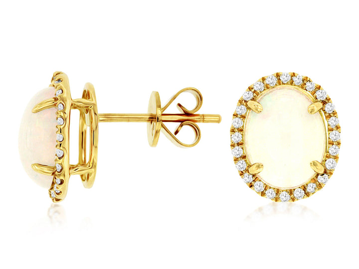 14KY Oval Opal and Diamond Halo Earrings