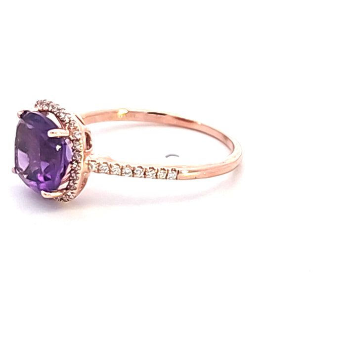 14KR Cushion Amethyst and Diamond Fashion Ring