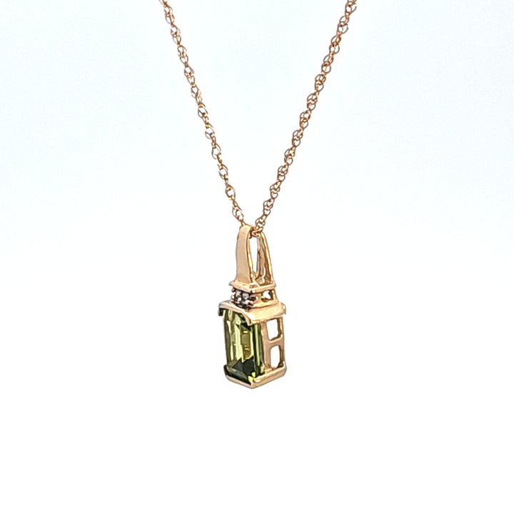 14KY Emerald Cut Peridot and Diamond Estate Pendant