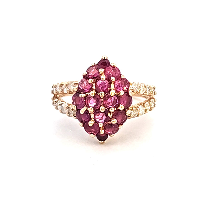 10KY Ruby and Diamond Cluster Estate Ring