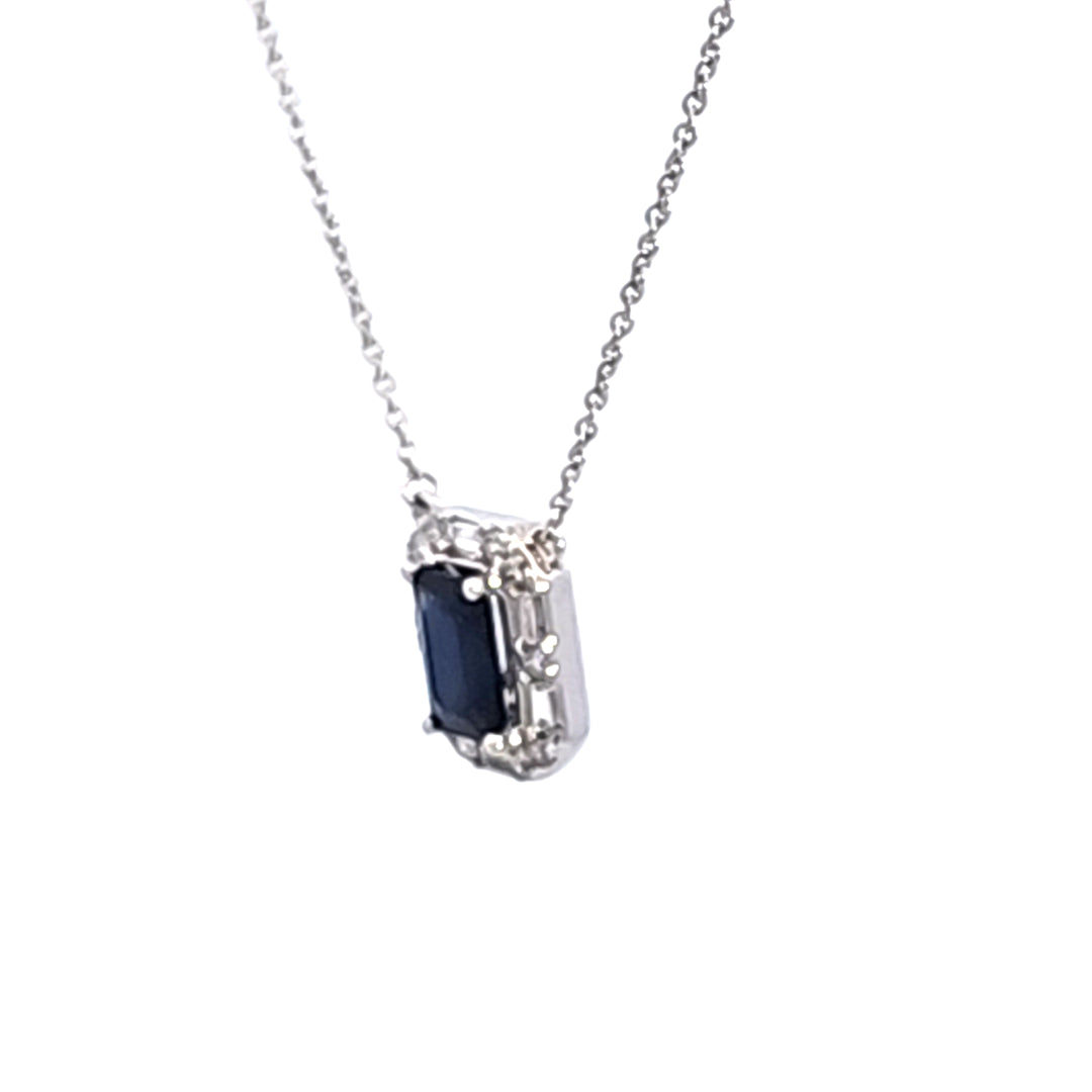 14KW Blue Sapphire and Diamond Pendant Necklace