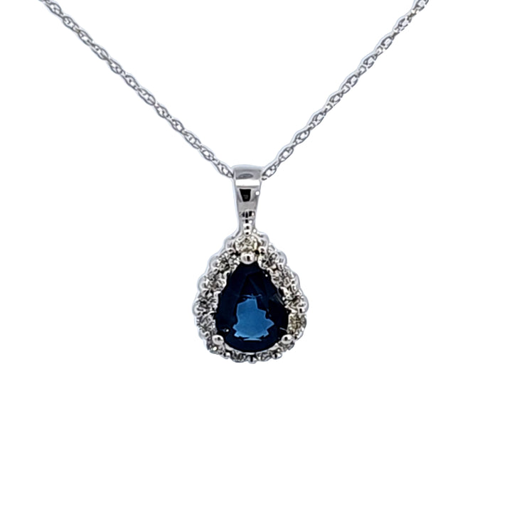 14KW Pear Sapphire and Diamond Pendant