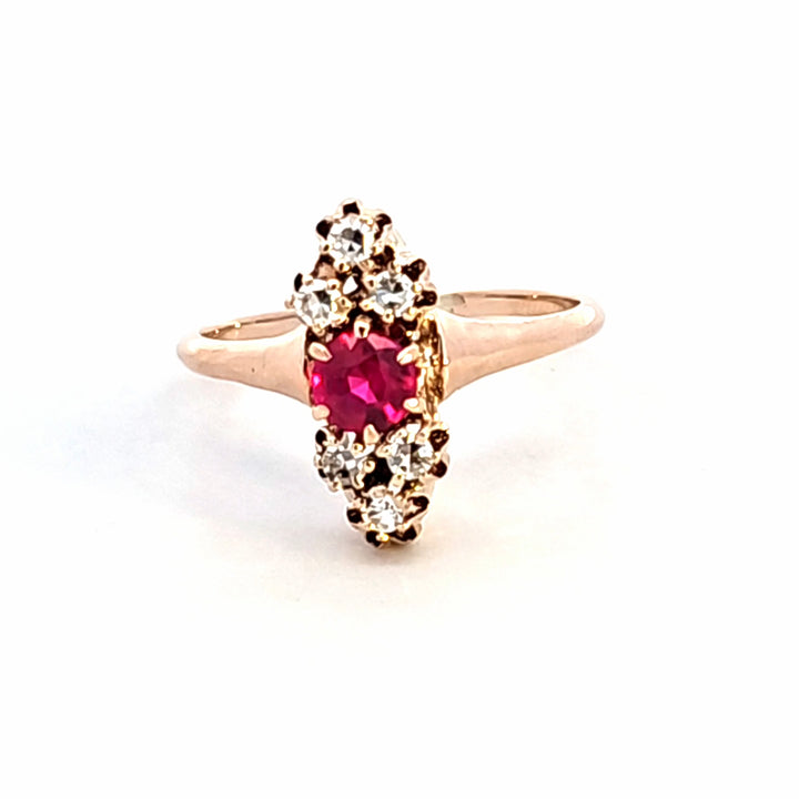 14KY Synthetic Ruby and Diamond Estate Ring
