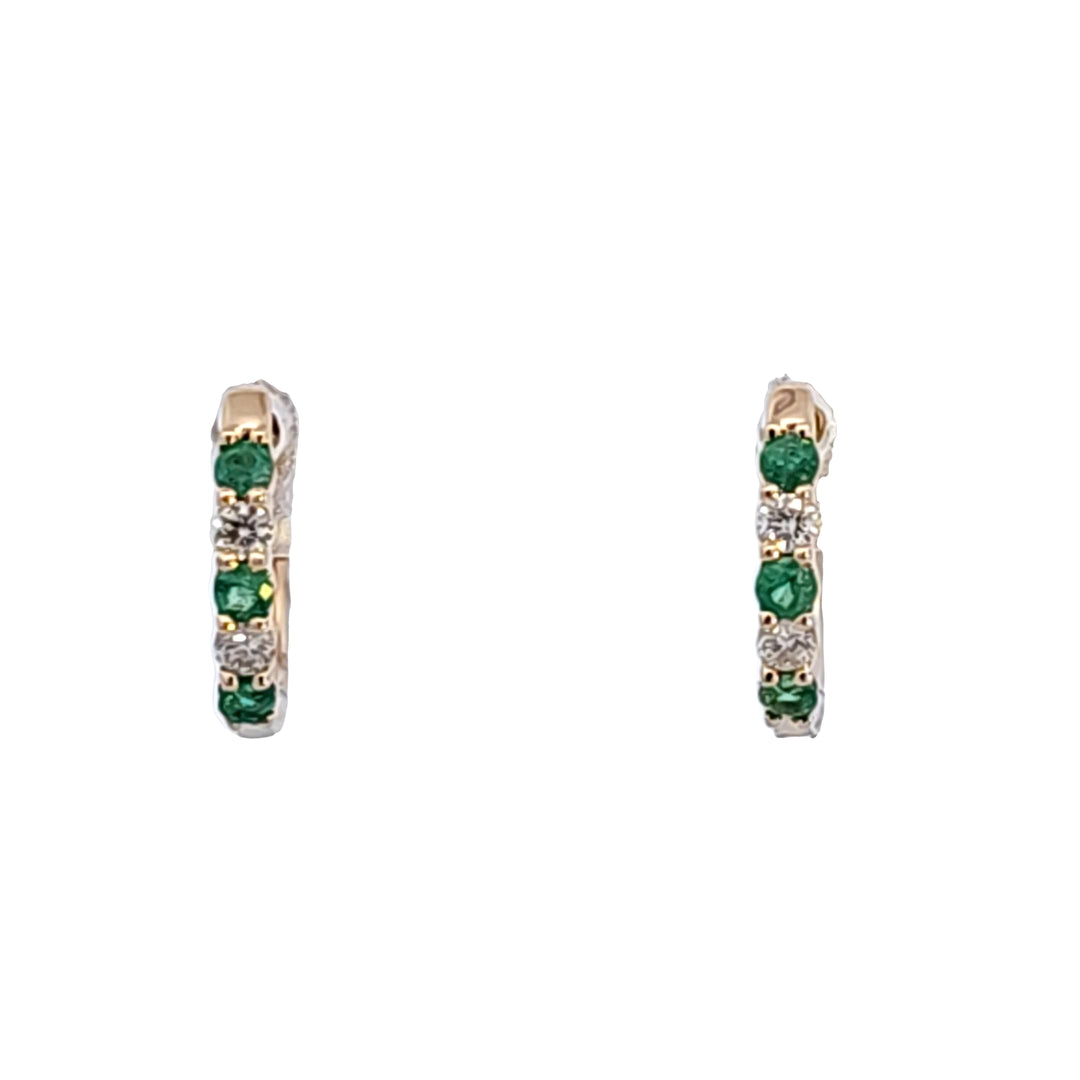 14KY Emerald and Diamond Hoop Earrings