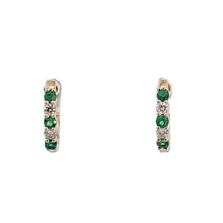 14KY Emerald and Diamond Hoop Earrings