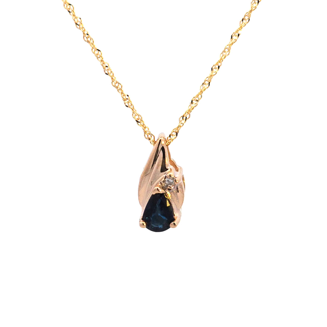 14KY Pear Sapphire and Diamond Pendant