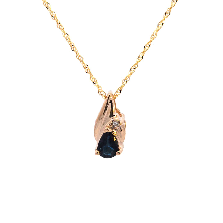 14KY Pear Sapphire and Diamond Pendant