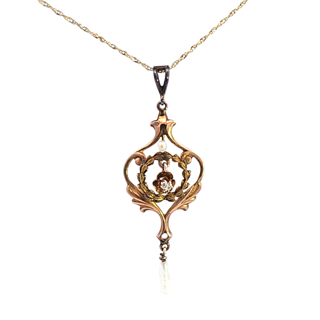 10KY Diamond and Pearl Estate Pendant