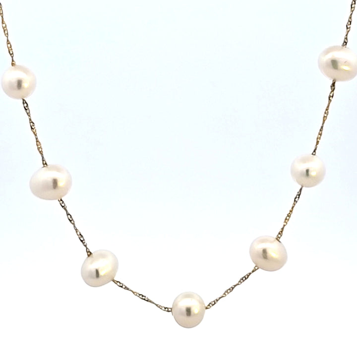 14KY White Freshwater Potato Pearls 18" Tin Cup Necklace