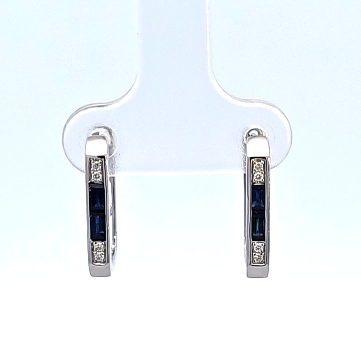 14KW Sapphire and Diamond Hoop Earrings