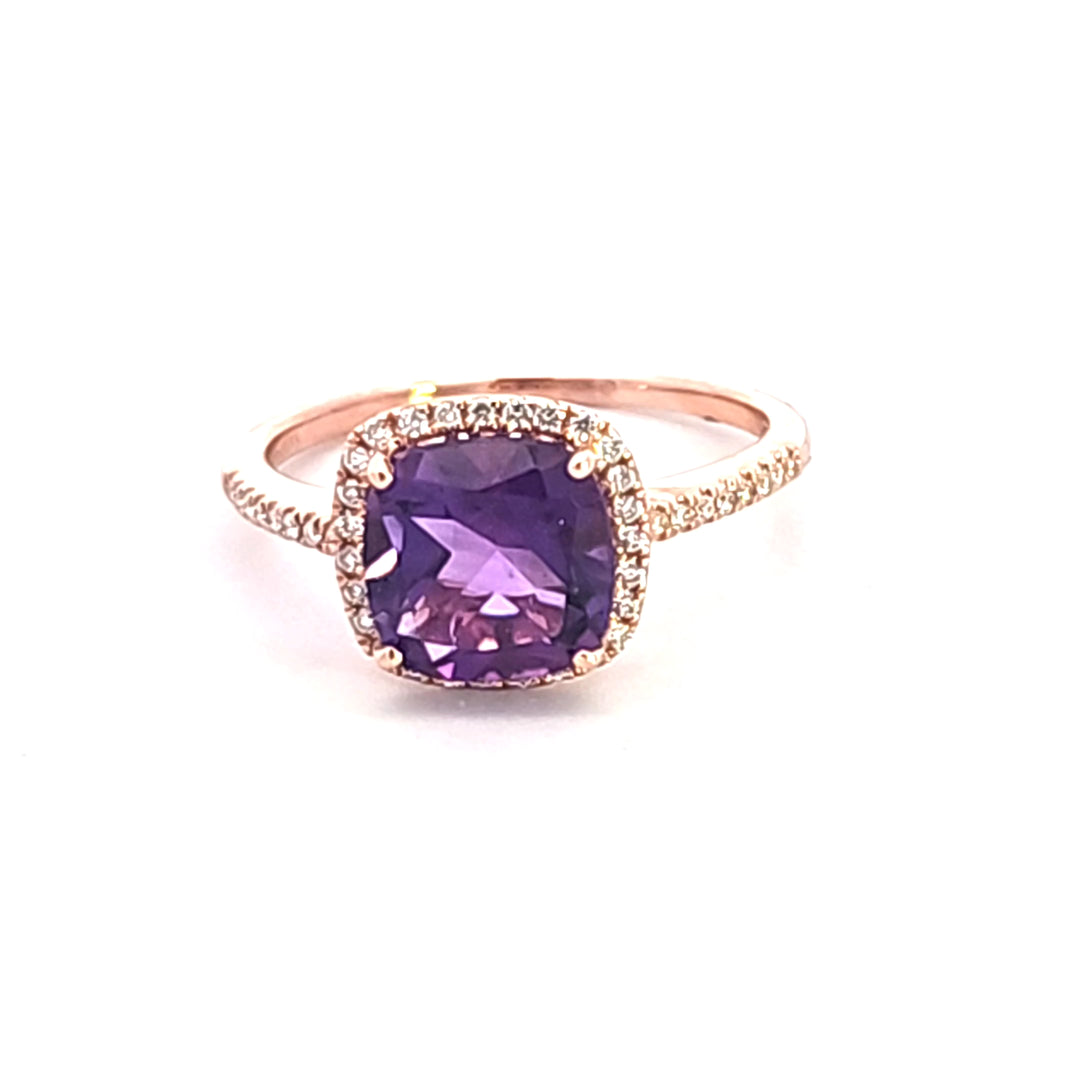 14KR Cushion Amethyst and Diamond Fashion Ring