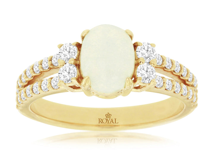 14KY Oval Opal and Diamond Fashion Ring