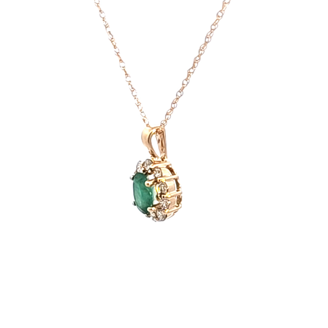 14KY Emerald and Diamond Pendant Necklace