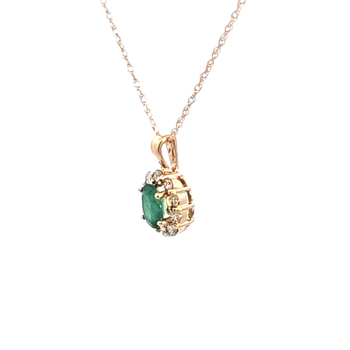 14KY Emerald and Diamond Pendant Necklace
