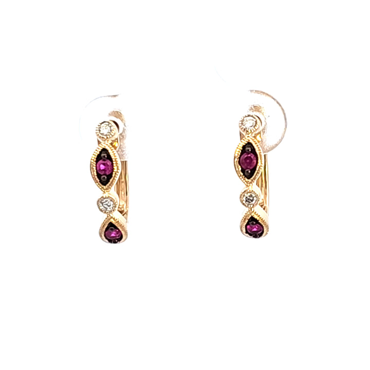 14KY Ruby and Diamond Hoop Earrings