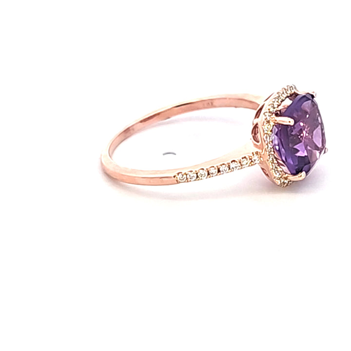 14KR Cushion Amethyst and Diamond Fashion Ring