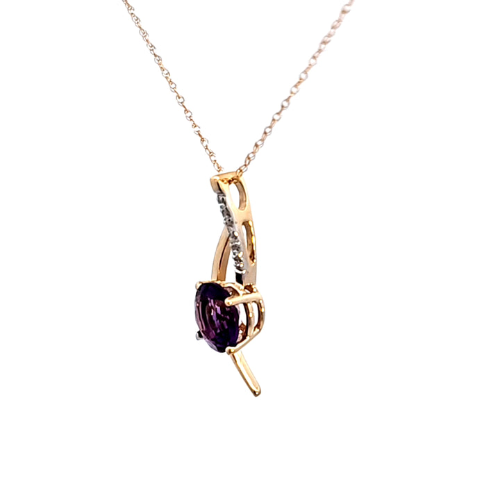 14KY Amethyst and Diamond Pendant
