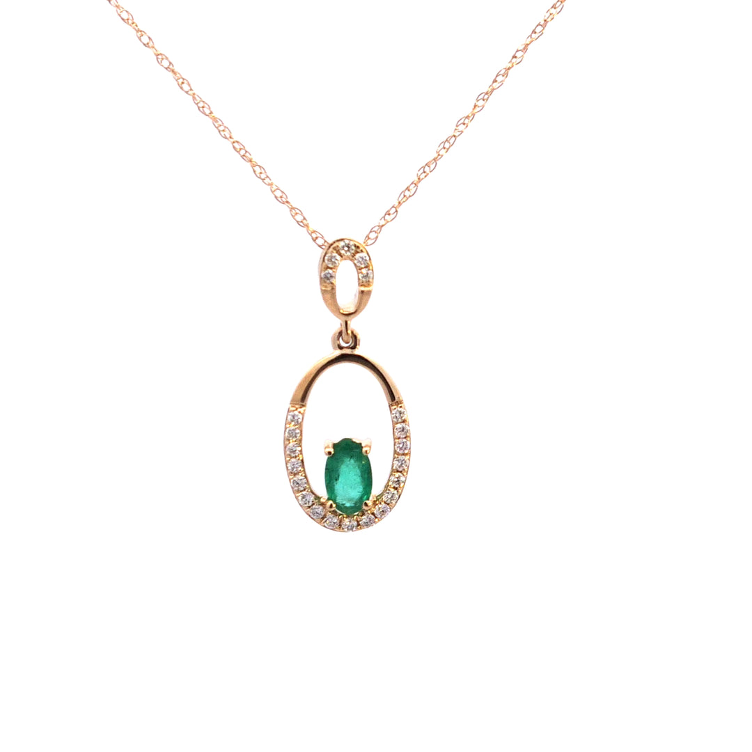 14KY Emerald and Diamond Pendant Necklace