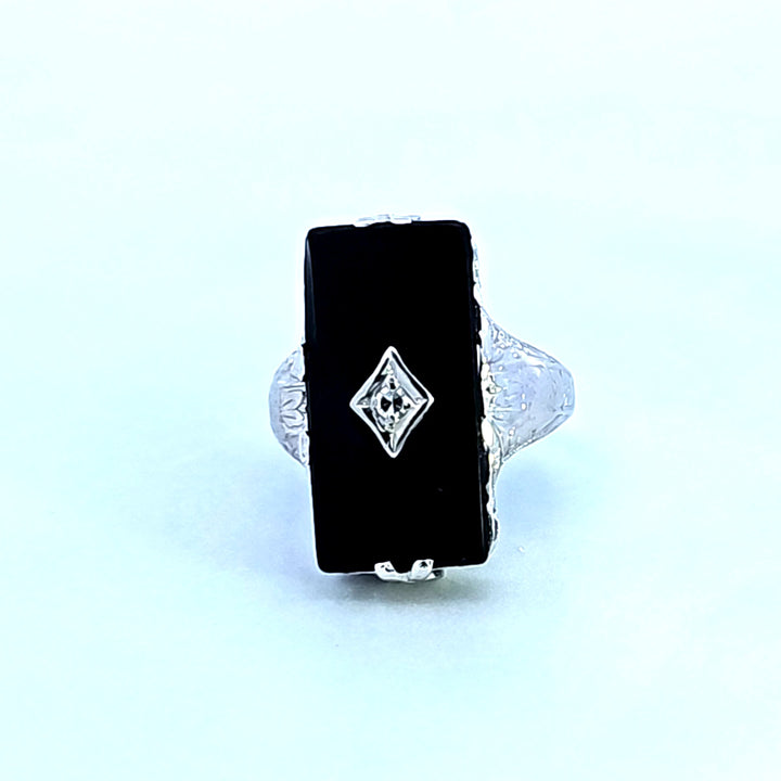 14KW Emerald Onyx and Diamond Estate Ring