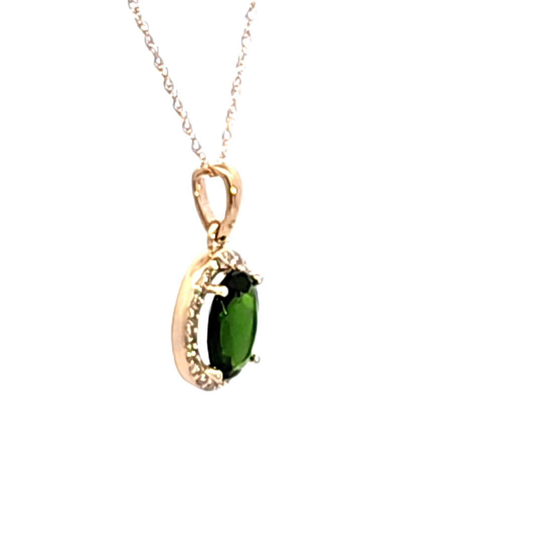 14KY Oval Russalite Chrome Diopside Pendant Necklace