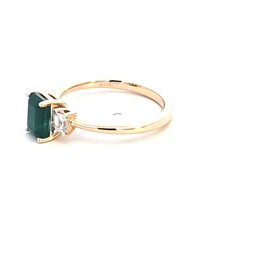 14KY Emerald Cut Emerald and Diamond Fashion Ring