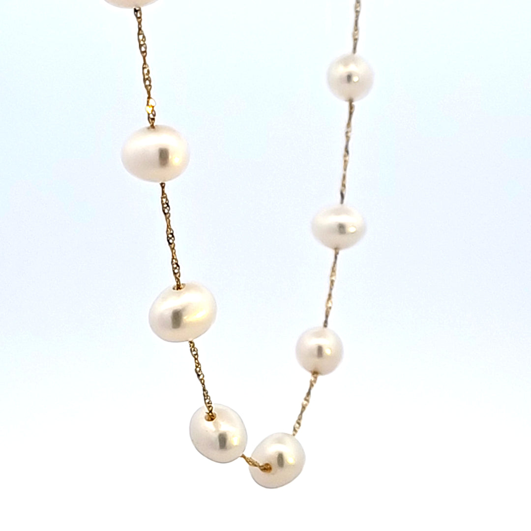 14KY White Freshwater Potato Pearls 18" Tin Cup Necklace