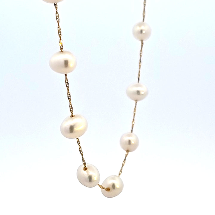 14KY White Freshwater Potato Pearls 18" Tin Cup Necklace