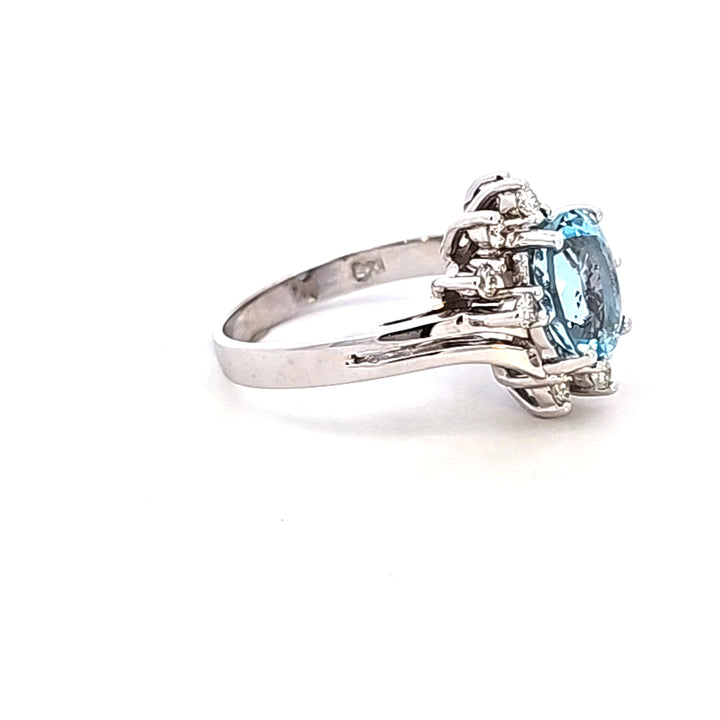 14KW Oval Aquamarine and Diamond Ring