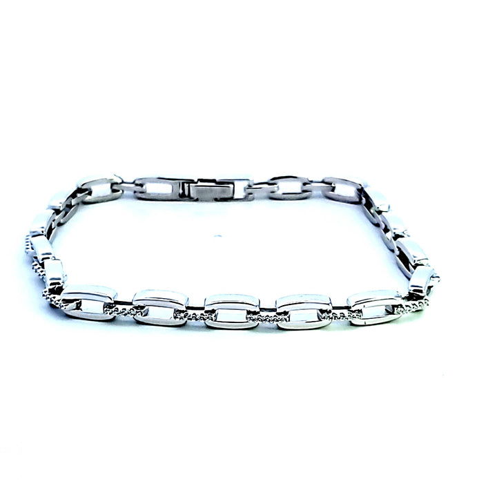 Sterling Silver and Platinum CZ Oval Link Bracelet