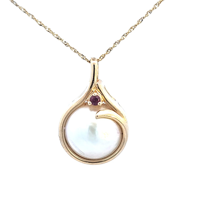 14KY Mabe` Pearl and Ruby Pendant