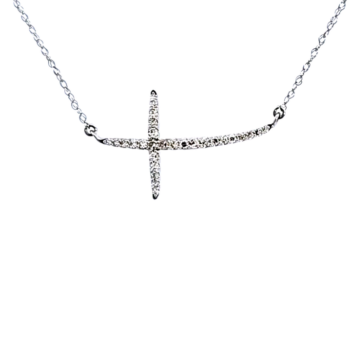 10KW Diamond Sideways Cross Necklace