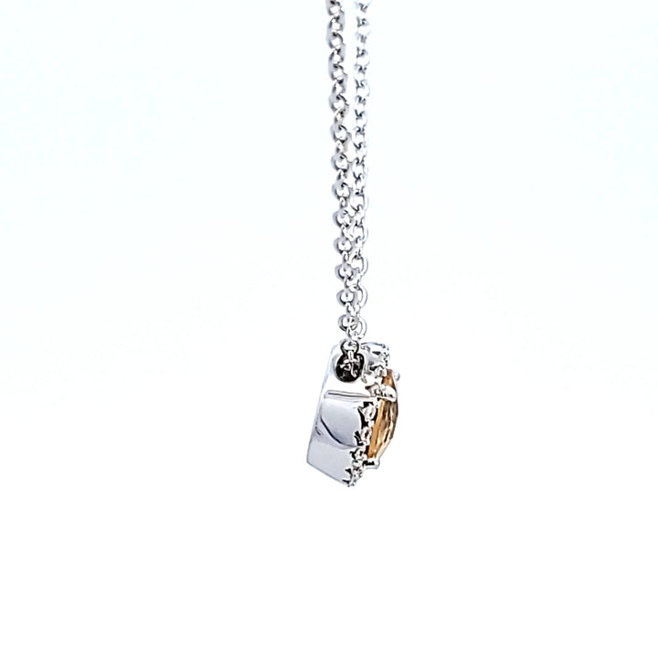 Sterling Silver and Platinum Citrine and CZ Birthstone Pendant