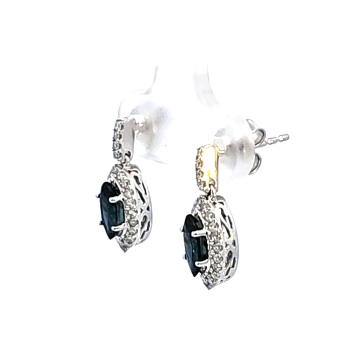 14KW Blue Sapphire and Diamond Earrings