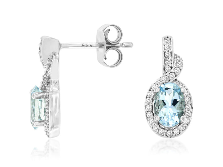 14KW Oval Aquamarine and Diamond Earrings