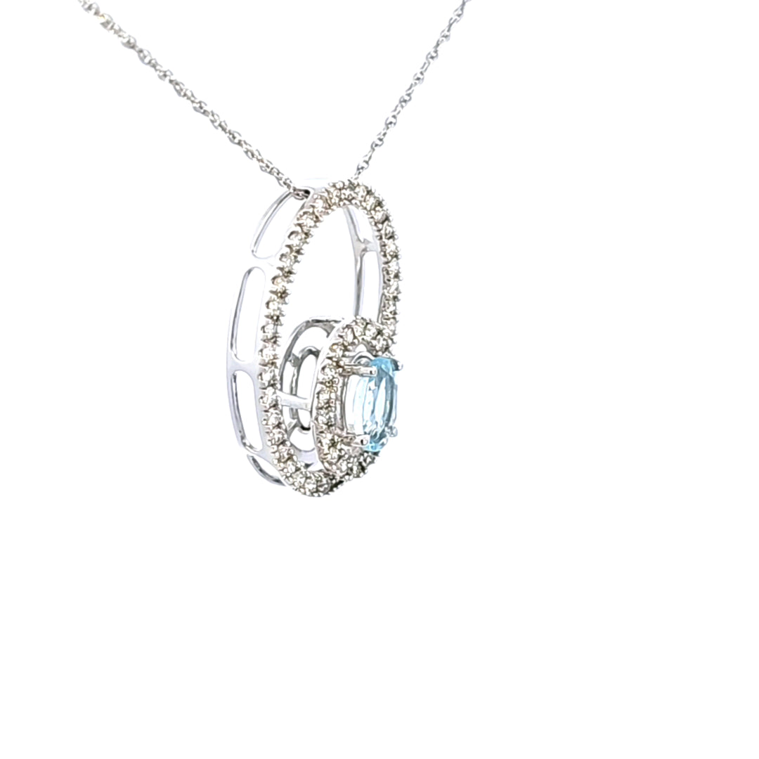 14KW Aquamarine and Diamond Pendant