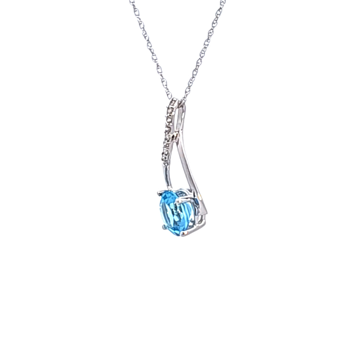 14KW Blue Topaz and Diamond Pendant Necklace