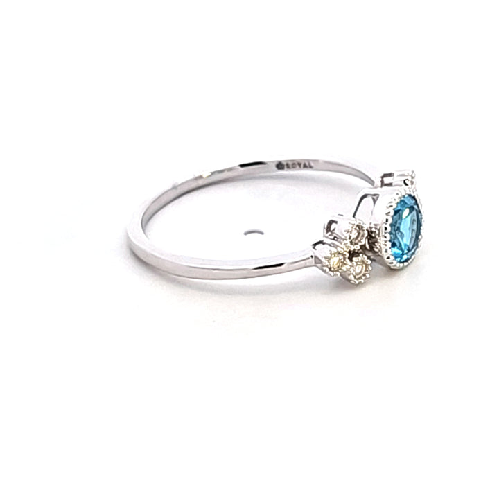 14KW Blue Topaz and Diamond Fashion Ring