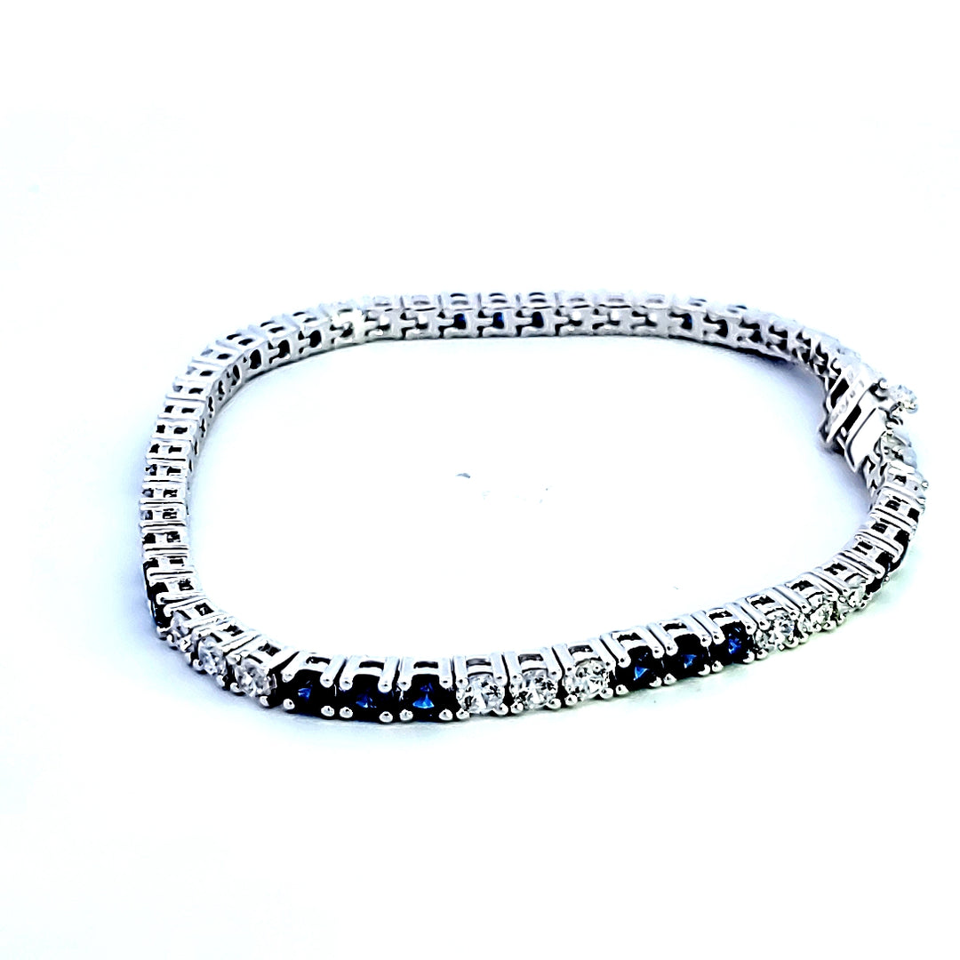 Sterling Silver and Platinum CZ and Synthetic Sapphire Bracelet