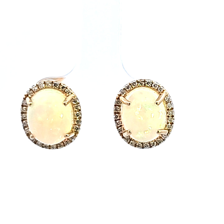 14KY Oval Opal and Diamond Halo Earrings