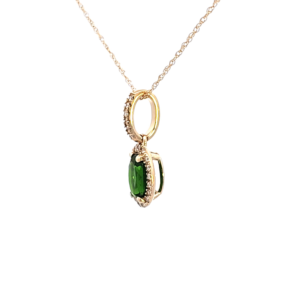 14KY Russalite Chrome Diopside and Diamond Pendant Necklace