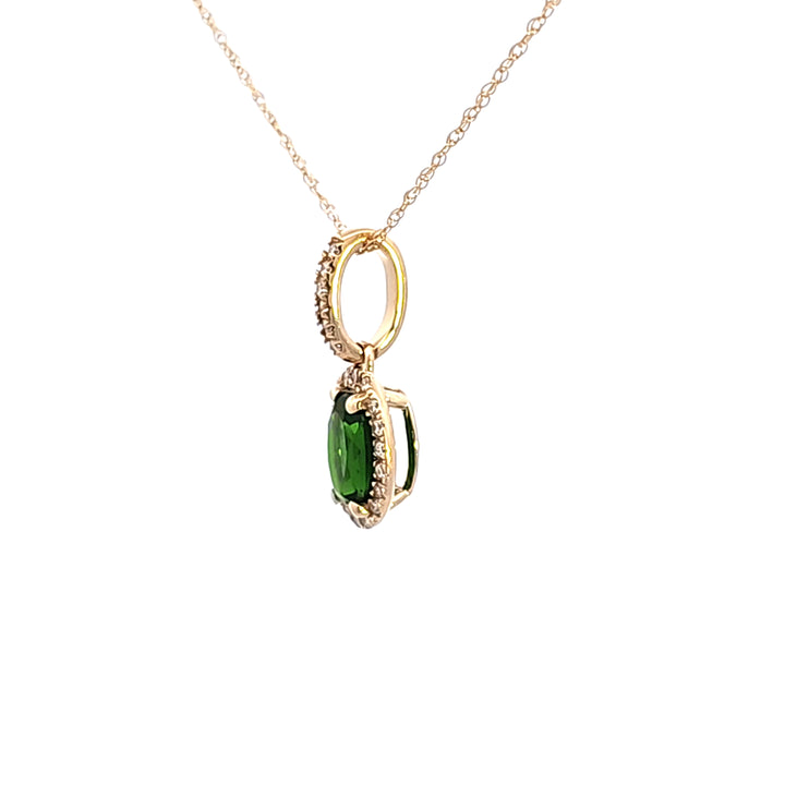 14KY Russalite Chrome Diopside and Diamond Pendant Necklace
