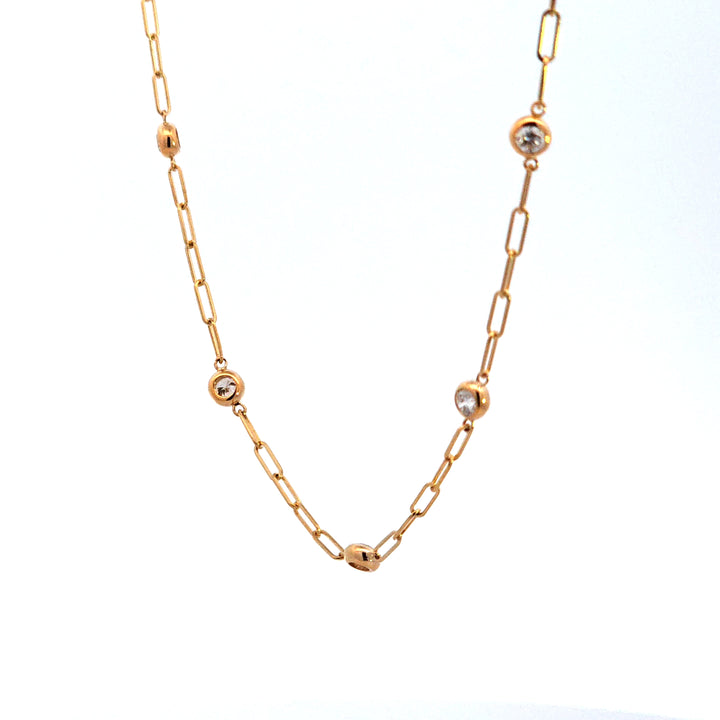 14KY Paper Clip Diamond Bezel Station Necklace